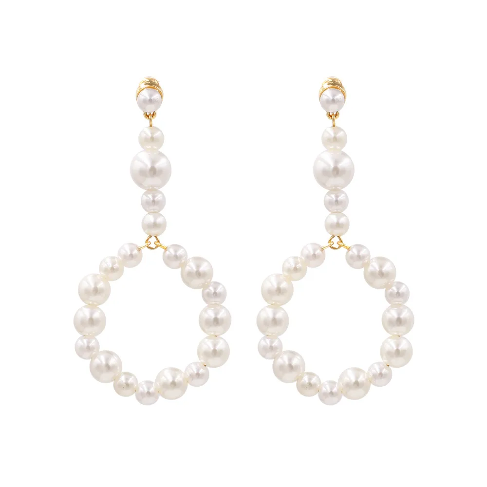 Geometric Pearl Dangle Earrings for Women