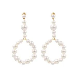 Geometric Pearl Dangle Earrings for Women