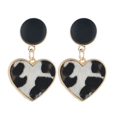 Fashion Heart Pendant Leopard Pattern Dangle Earrings
