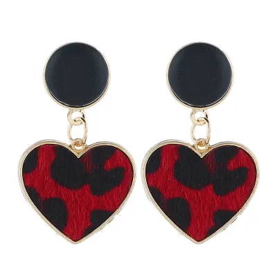 Fashion Heart Pendant Leopard Pattern Dangle Earrings