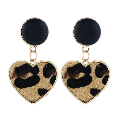 Fashion Heart Pendant Leopard Pattern Dangle Earrings