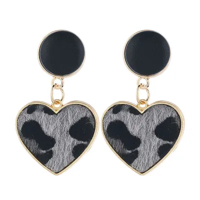 Fashion Heart Pendant Leopard Pattern Dangle Earrings