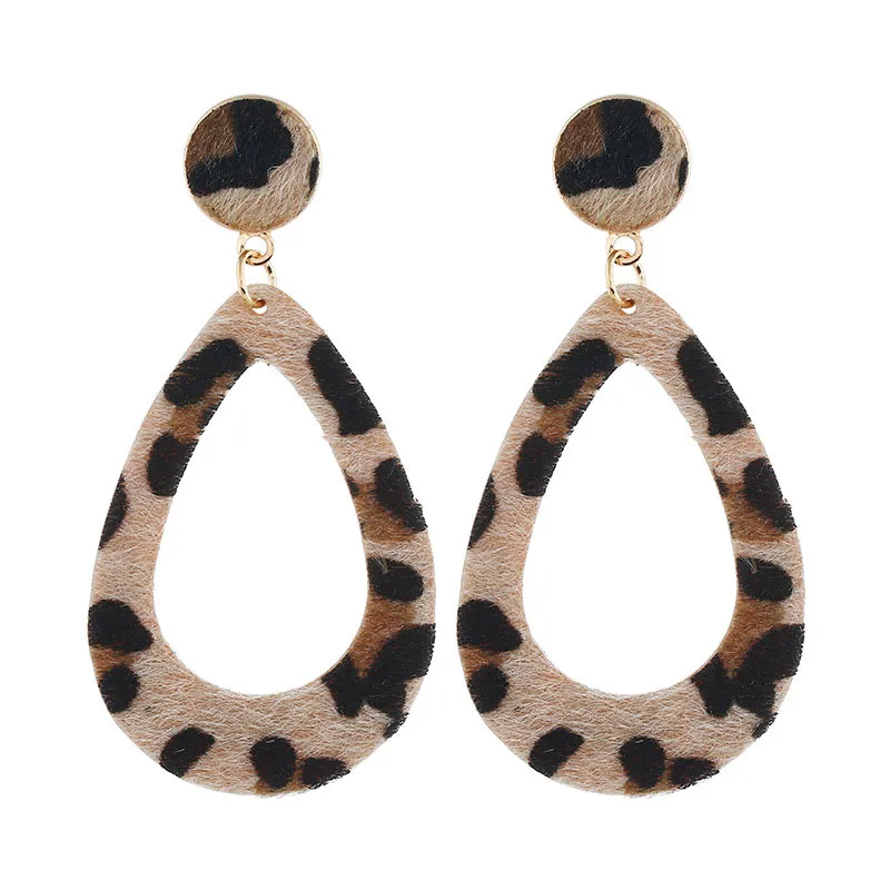 Geometric Pendant Leopard Pattern Drop Earrings