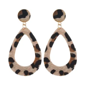 Geometric Pendant Leopard Pattern Drop Earrings