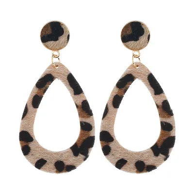 Geometric Pendant Leopard Pattern Drop Earrings