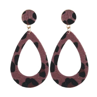 Geometric Pendant Leopard Pattern Drop Earrings
