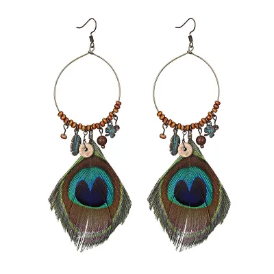 Bohemian Feather Fringe Long Section Tassel Earrings for Women
