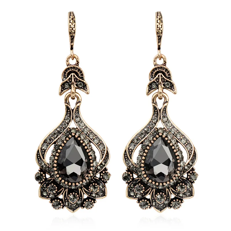 Vintage Water Drop Pendant Black Acrylic Glass Gemstone Decor Hook Earrings