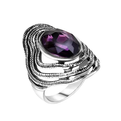 Vintage Wave Design Rhinestone Decor Alloy Metal Ring