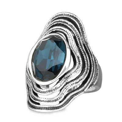Vintage Wave Design Rhinestone Decor Alloy Metal Ring