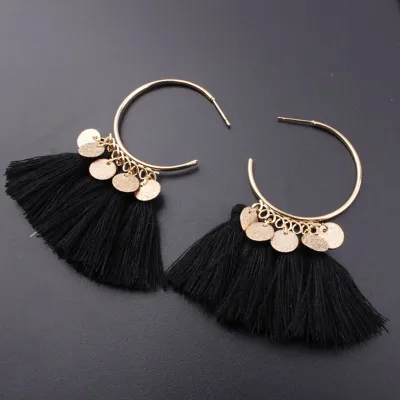 Semi-Circular Fringe Pendant Tassel Alloy Earrings for Women