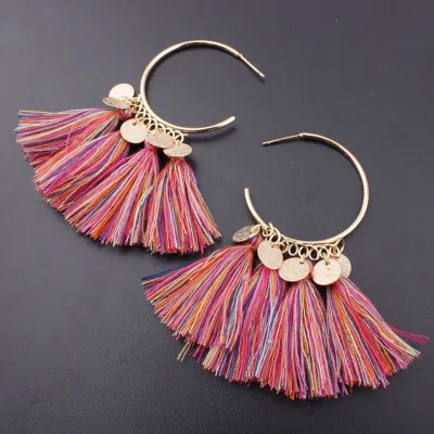 Semi-Circular Fringe Pendant Tassel Alloy Earrings for Women