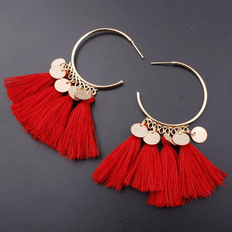 Semi-Circular Fringe Pendant Tassel Alloy Earrings for Women
