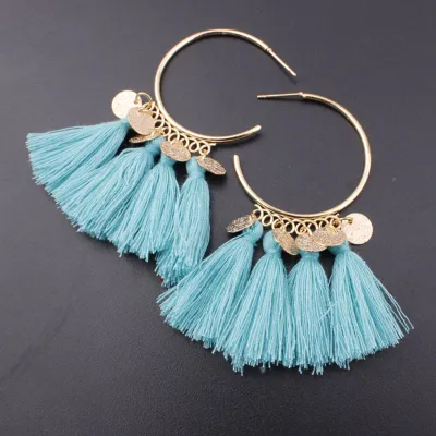 Semi-Circular Fringe Pendant Tassel Alloy Earrings for Women