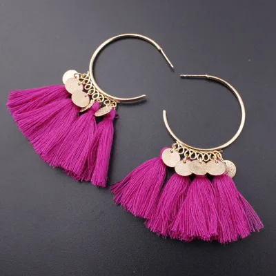 Semi-Circular Fringe Pendant Tassel Alloy Earrings for Women