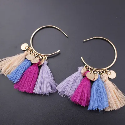 Semi-Circular Fringe Pendant Tassel Alloy Earrings for Women