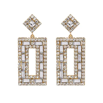 Vintage Geometric Pendant Colorful Rhinestone Dangle Earrings