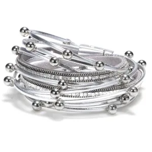 Multi-Layer Metal Beads Rhinestone Decor Leather Bracelets Set Women Geometric
