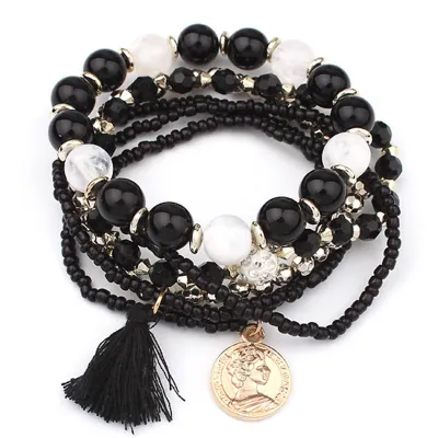 Temperament Coin Tassel Pendant Multilayer Strand Bracelet