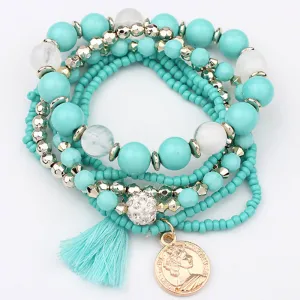Temperament Coin Tassel Pendant Multilayer Strand Bracelet
