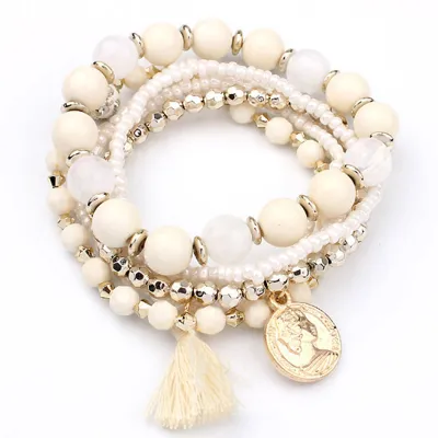 Temperament Coin Tassel Pendant Multilayer Strand Bracelet
