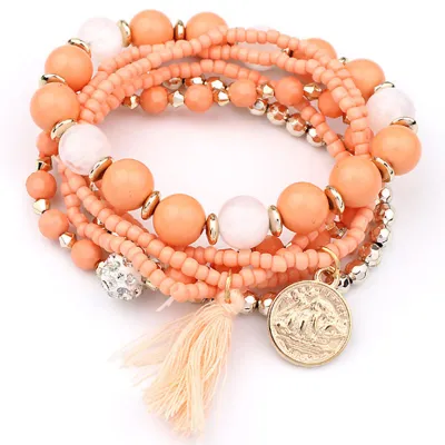 Temperament Coin Tassel Pendant Multilayer Strand Bracelet