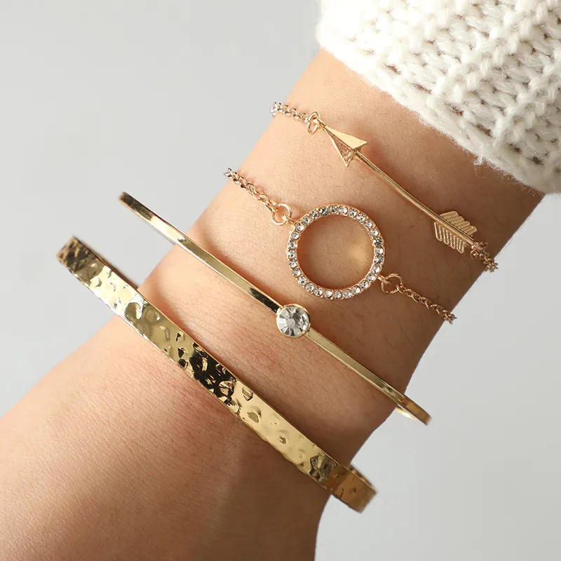 Four-Piece Geometric Arrow Design Rhinestone Bracelets Set