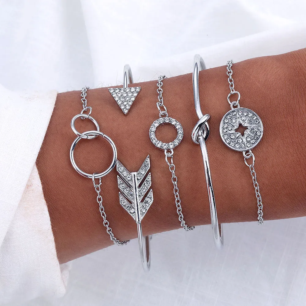 Arrow Design Crystal Decor Bracelets Set for Women
