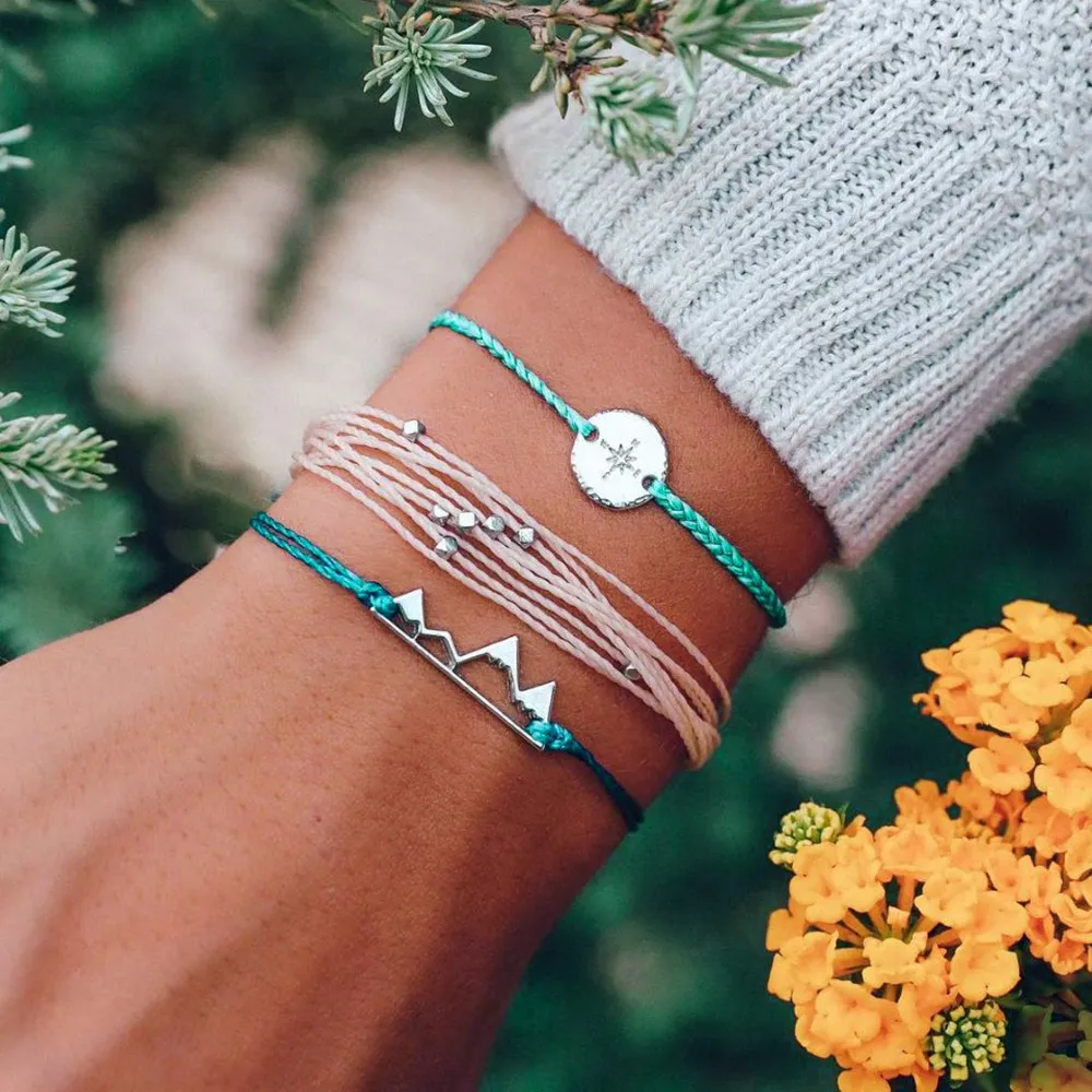 Three-Piece Hand-Woven Beaded Compass Design Bracelets Set