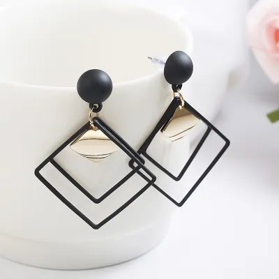 Double Layer Square Pendant Frosted Copper Dangle Earrings