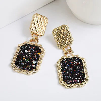 Vintage Square Pendant Design Dangle Earrings for Women