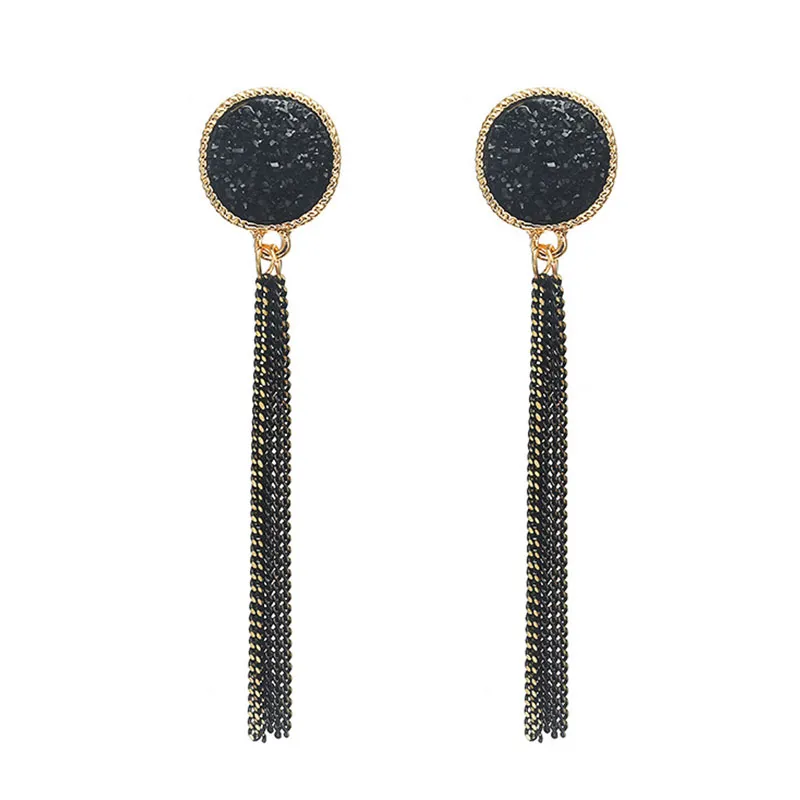 Fashion Geometric Design Long Metal Tassel Earrings for Women
