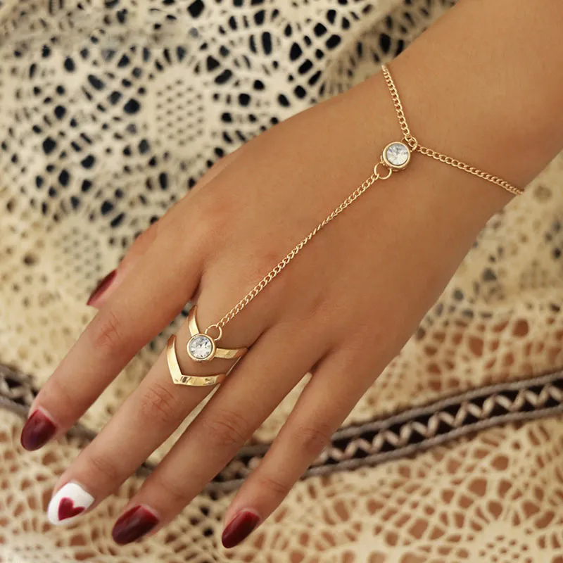 Openwork Geometric Design Rhinestone Decor Ring Bracelet Set for Women