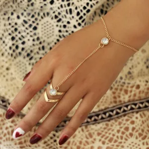 Openwork Geometric Design Rhinestone Decor Ring Bracelet Set for Women