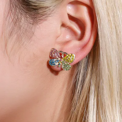 Butterfly Design Colorful Diamond Decor Alloy Stud Earrings for Women