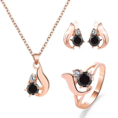 Fashion Teardrop Water Drop Alloy Gem Decor Earrings Necklace Ring Set for Women