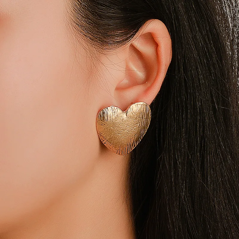 Peach Heart Pattern Metal Frosted Stud Earrings for Women