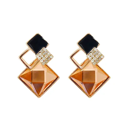 Geometric Rhombus Design Crystal Decor Stud Earrings for Women