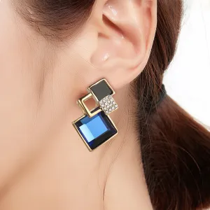 Geometric Rhombus Design Crystal Decor Stud Earrings for Women