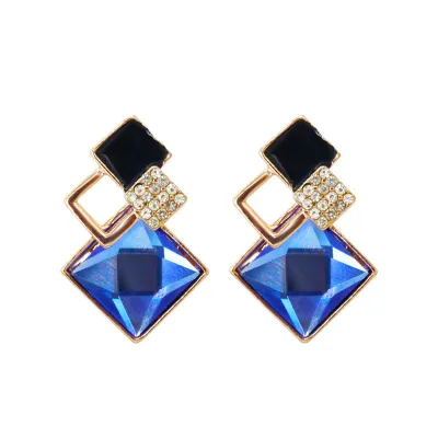 Geometric Rhombus Design Crystal Decor Stud Earrings for Women