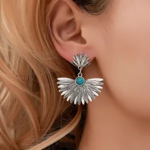 Ethnic Style Fan Shape Turquoise Decor Dangle Earrings for Women