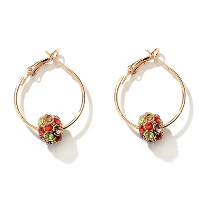 Colorful Rhinestone Lucky Beads Pendant Hoop Earrings