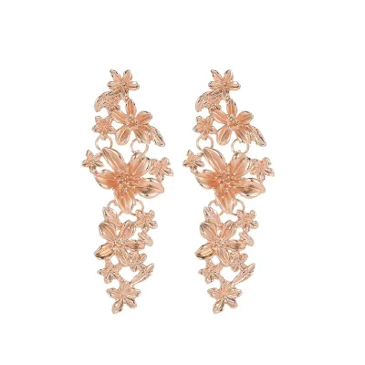 Long Section Flower Pendant Design Dangle Earrings for Women