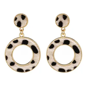 Leopard Pattern Hollow Out Circle Pendant Suede Alloy Geometric Women's Earrings