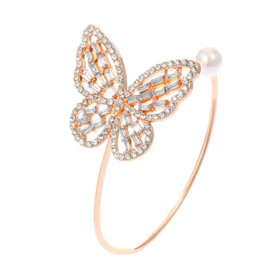 Hollow Out Butterfly Bangle with Pearl Decoration for Women Simple Style