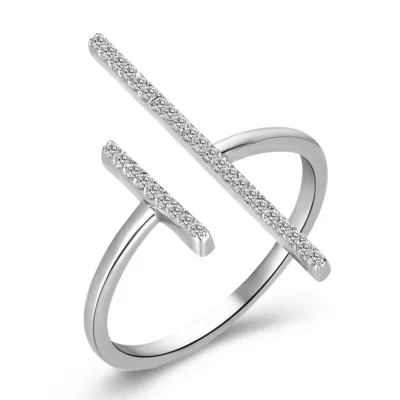Geometric Design Zircon Decor Alloy Adjustable Ring Unisex