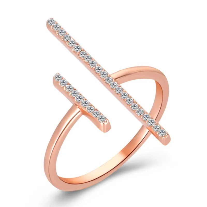 Geometric Design Zircon Decor Alloy Adjustable Ring Unisex