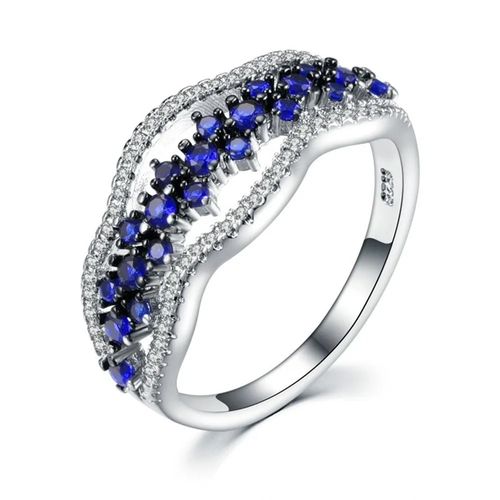 Creative Blue Crystal Decor Engagement Ring Women's Alloy Geometric
