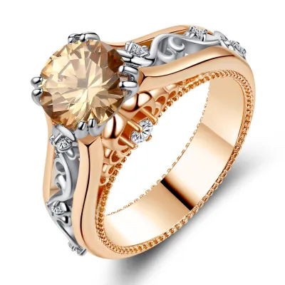 Exquisite Shinny Rhinestone Geometric Copper Ring for Women