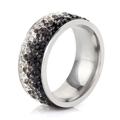 Creative Gradient Color Full Diamond Design Titanium Steel Geometric Women's Ring